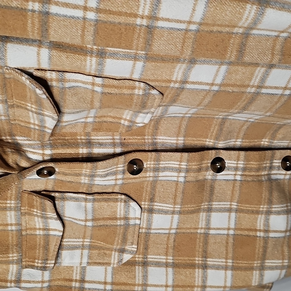 AVEC LES FILLES plaid Tan White Button Down Shirt Jacket Sz Medium - Picture 4 of 6